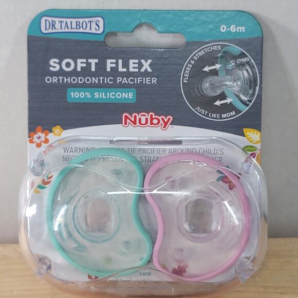 2 Pc Dr. Talbots by Nuby Ortho Pacifiers 0-6m - NEW / SEALED + Pacifier Clip - Picture 2 of 5